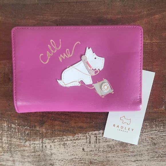 Radley London Pink Leather Scottish Dog Phone Call Me Wallet NWT Zip Snap - Picture 1 of 14